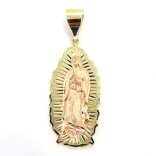 14K Two Tone Gold Large Virgin Mary Pendant | 12.10 grams