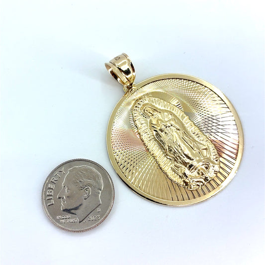 14K Tri-Color Gold Large Round Virgin Mary Pendant | 4.80 grams