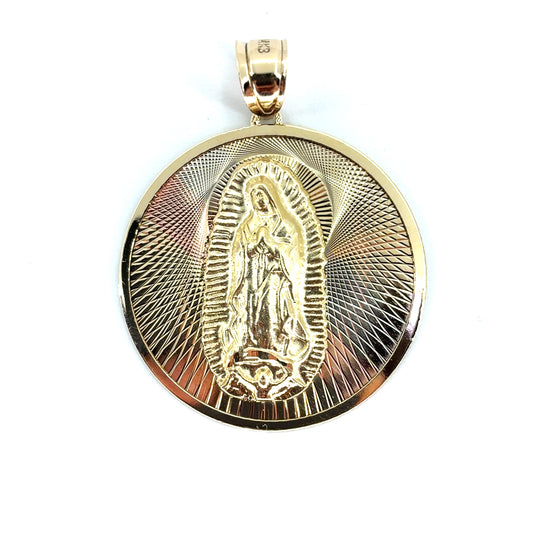 14K Tri-Color Gold Large Round Virgin Mary Pendant | 4.80 grams