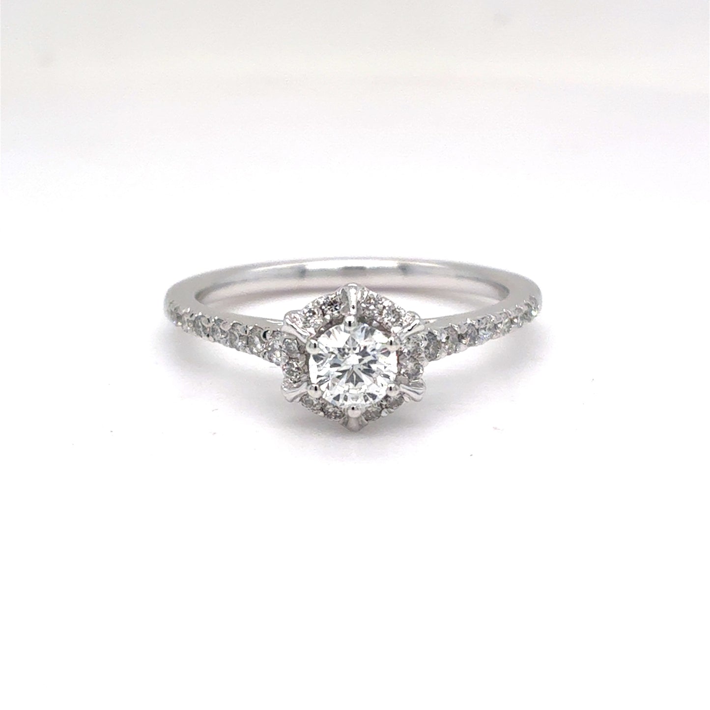 14K White Gold Natural Diamond Halo Engagement Ring | Round Brilliant 0.62 TCW, H SI2, Size 7