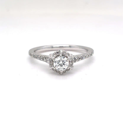 14K White Gold Natural Diamond Halo Engagement Ring | Round Brilliant 0.62 TCW, H SI2, Size 7