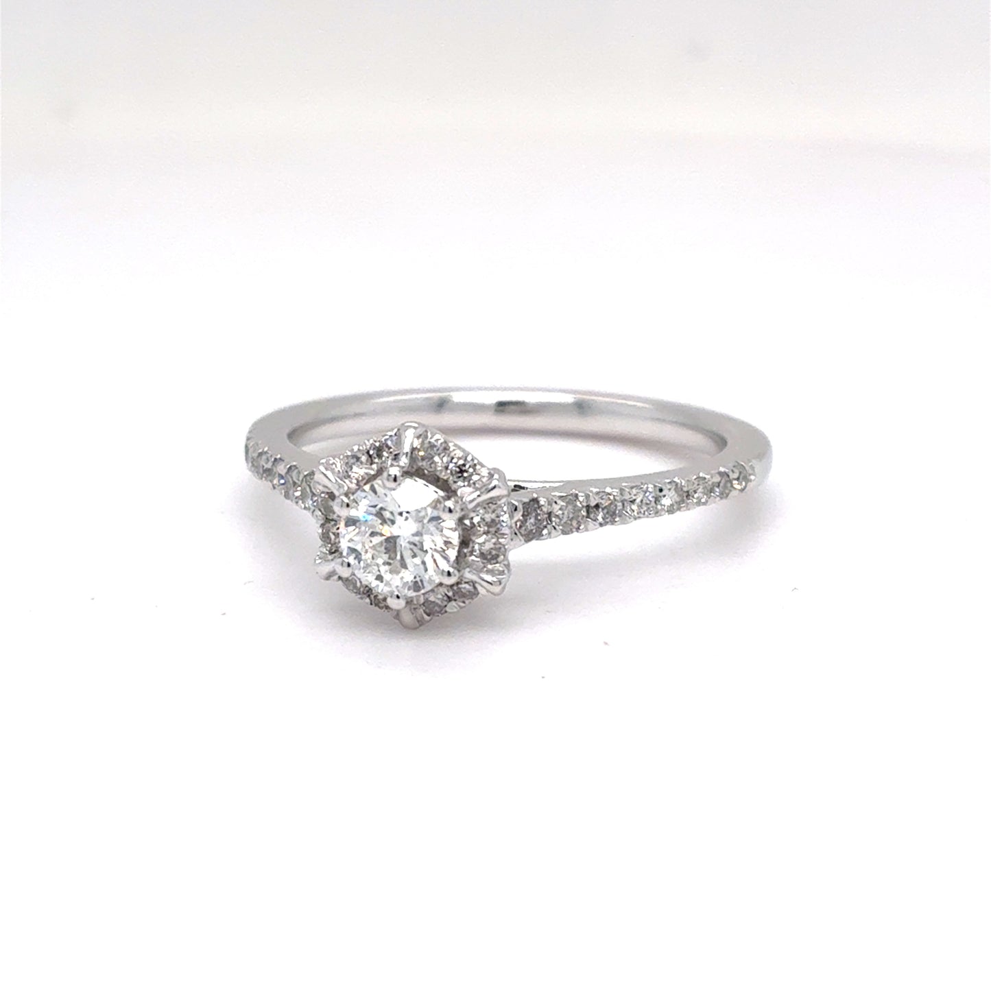 14K White Gold Natural Diamond Halo Engagement Ring | Round Brilliant 0.62 TCW, H SI2, Size 7
