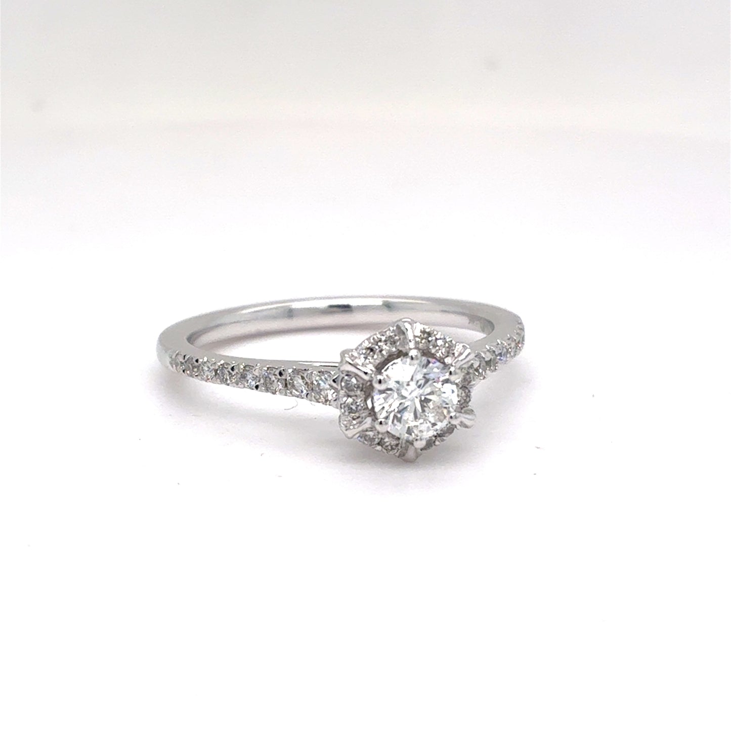 14K White Gold Natural Diamond Halo Engagement Ring | Round Brilliant 0.62 TCW, H SI2, Size 7