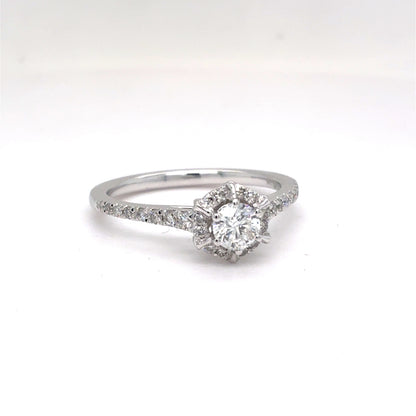 14K White Gold Natural Diamond Halo Engagement Ring | Round Brilliant 0.62 TCW, H SI2, Size 7