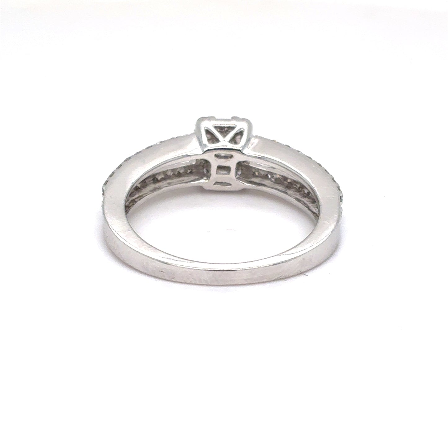 14K White Gold Natural Diamond Composite Split Shank Ring | Emerald, Baguette & Round 0.63 TCW, F-G VVS2-SI1, Size 6.5