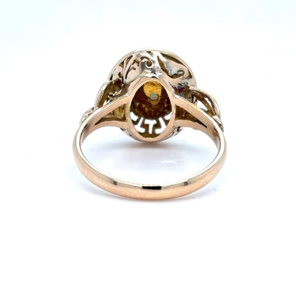 14K Yellow Gold Natural Opal Greek Key Ring | Oval Cabochon 1.19 CT, Size 7