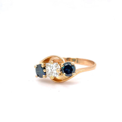 14K Yellow Gold Three-Stone Bypass Diamond Ring | Princess & Round Brilliant 1.04 TCW, I SI2, Size 7