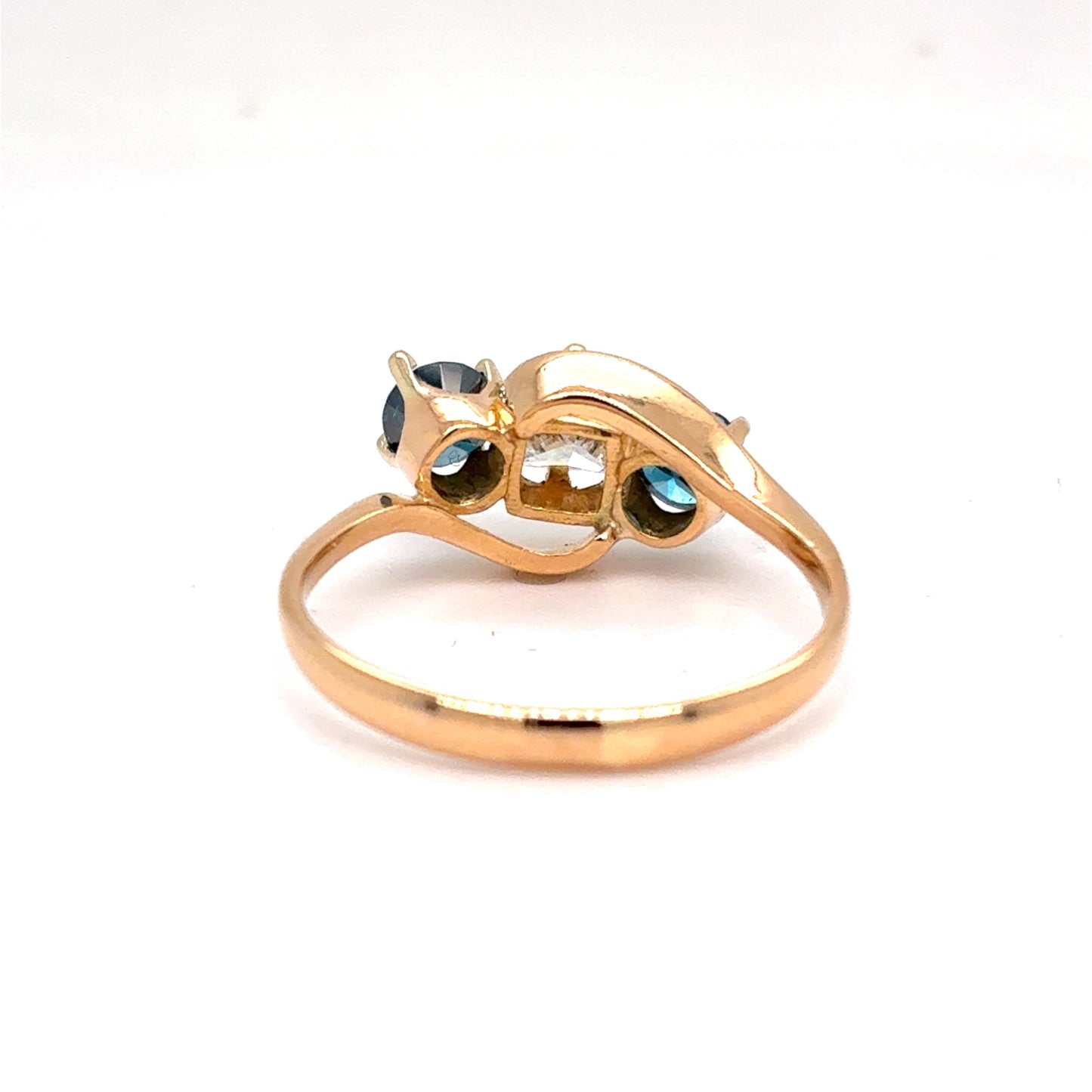 14K Yellow Gold Three-Stone Bypass Diamond Ring | Princess & Round Brilliant 1.04 TCW, I SI2, Size 7