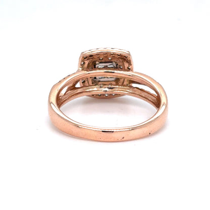 14K Rose Gold Natural Diamond Cluster Halo Ring | Princess & Round 0.91 TCW, H-I SI1-I1, Size 9