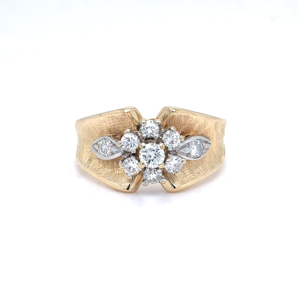 14K Two-Tone Gold Natural Diamond Cluster Ring | Round Brilliant 0.43 TCW, H VS1, Size 6.5