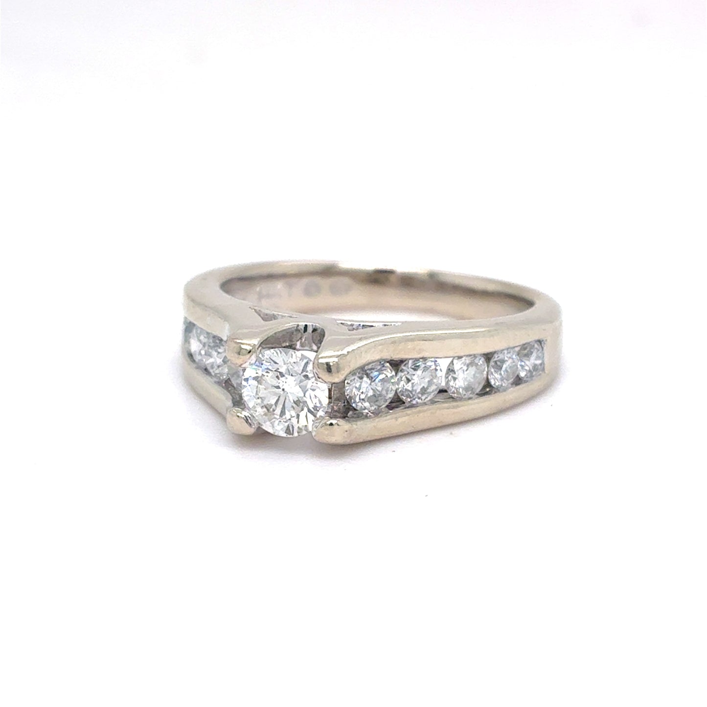 14K White Gold Natural Diamond Engagement Ring with Channel-Set Accents | Round Brilliant 0.97 TCW, G SI2, Size 6.75