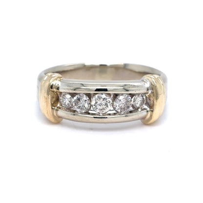 14K Two-Tone Gold Mens Five Diamond Band | Round Brilliant 0.45 TCW, J I1-SI1, Size 10