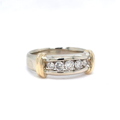 14K Two-Tone Gold Mens Five Diamond Band | Round Brilliant 0.45 TCW, J I1-SI1, Size 10