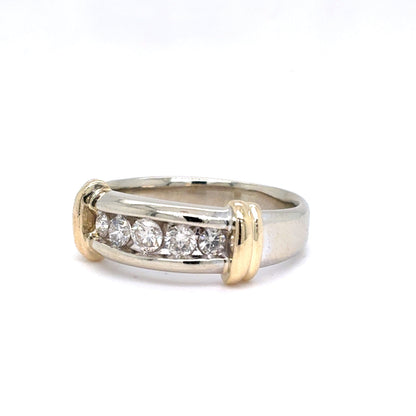 14K Two-Tone Gold Mens Five Diamond Band | Round Brilliant 0.45 TCW, J I1-SI1, Size 10