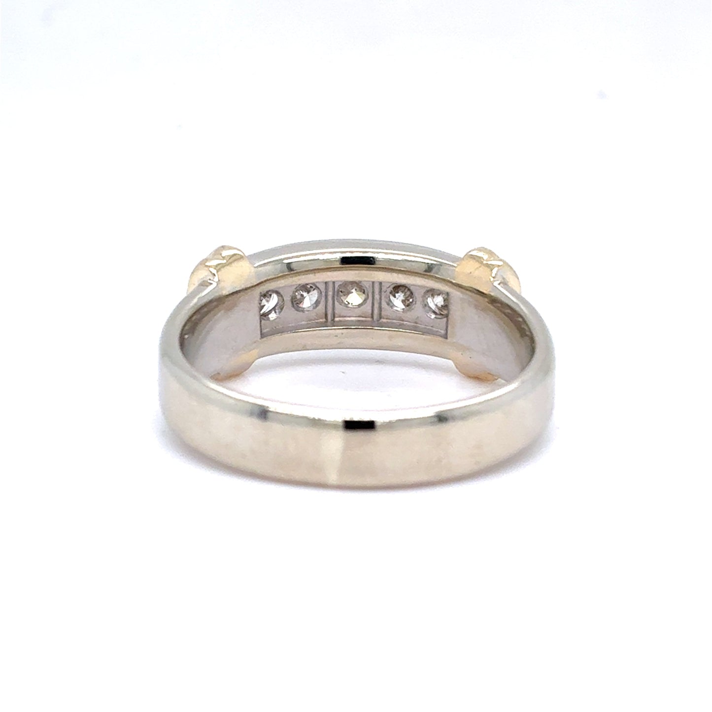 14K Two-Tone Gold Mens Five Diamond Band | Round Brilliant 0.45 TCW, J I1-SI1, Size 10