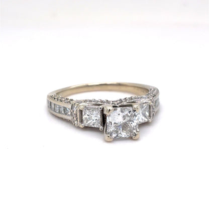 14K White Gold Natural Diamond Princess Cut Three-Stone Engagement Ring | Princess & Round 1.92 TCW, G SI1-I1, Size 7