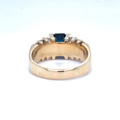 14K Yellow Gold Natural Blue Sapphire & Diamond Fashion Ring | Emerald & Round 1.80 TCW, G I1, Size 5.75