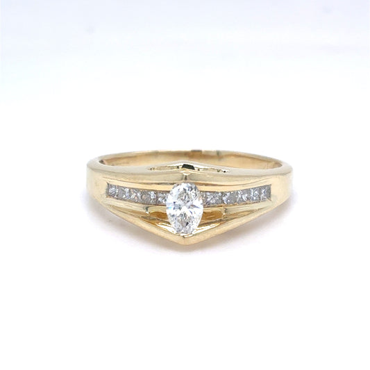 14K Yellow Gold Natural Diamond Contemporary Ring | Marquise & Princess 0.35 TCW, G-H SI1-SI2, Size 8.25