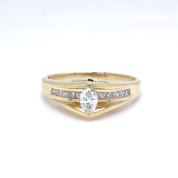 14K Yellow Gold Natural Diamond Contemporary Ring | Marquise & Princess 0.35 TCW, G-H SI1-SI2, Size 8.25