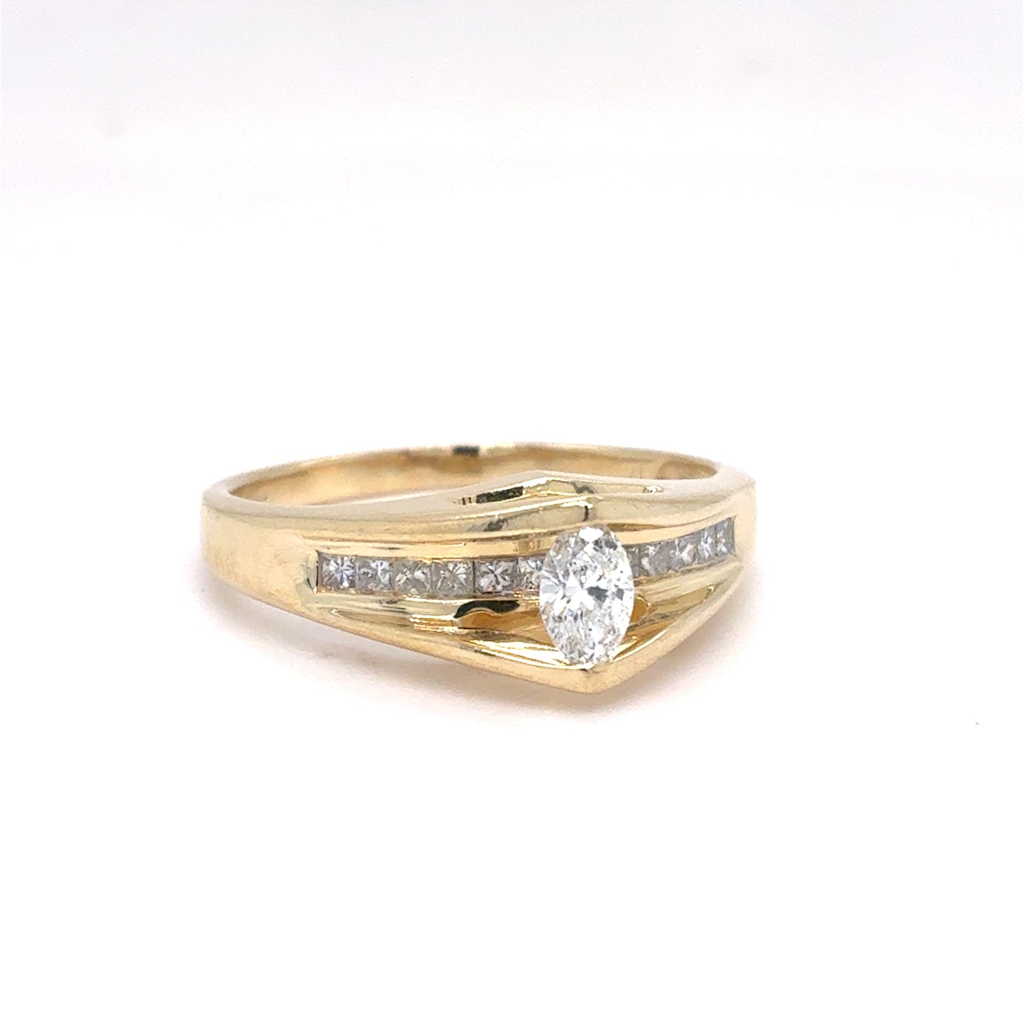 14K Yellow Gold Natural Diamond Contemporary Ring | Marquise & Princess 0.35 TCW, G-H SI1-SI2, Size 8.25