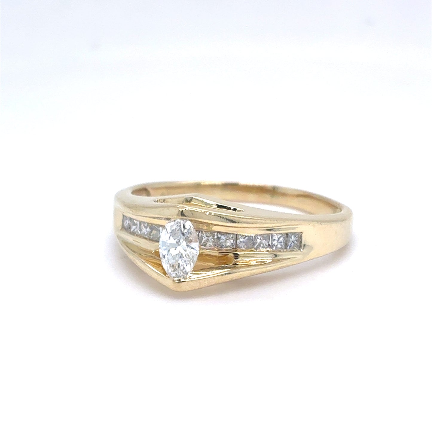14K Yellow Gold Natural Diamond Contemporary Ring | Marquise & Princess 0.35 TCW, G-H SI1-SI2, Size 8.25