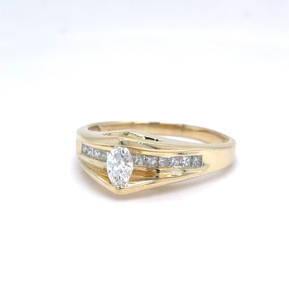 14K Yellow Gold Natural Diamond Contemporary Ring | Marquise & Princess 0.35 TCW, G-H SI1-SI2, Size 8.25