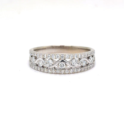 14K White Gold Natural Diamond Multi-Row Wave Band Ring | Round Brilliant 0.51 TCW, G VS2, Size 8.5