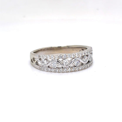 14K White Gold Natural Diamond Multi-Row Wave Band Ring | Round Brilliant 0.51 TCW, G VS2, Size 8.5