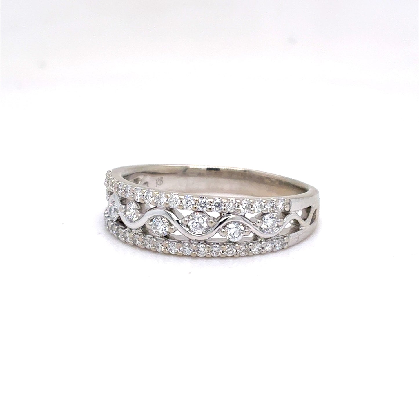 14K White Gold Natural Diamond Multi-Row Wave Band Ring | Round Brilliant 0.51 TCW, G VS2, Size 8.5