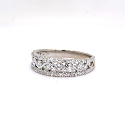 14K White Gold Natural Diamond Multi-Row Wave Band Ring | Round Brilliant 0.51 TCW, G VS2, Size 8.5