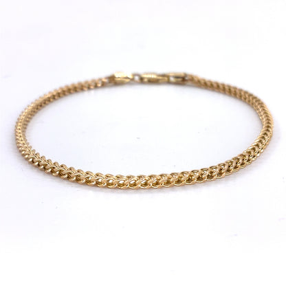 14K Yellow gold hollow Franco Bracelet | 7.25 Inches, 2mm