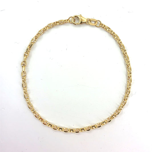 18K Yellow Gold Hollow Mariner Bracelet | 7 Inches, 2.7mm