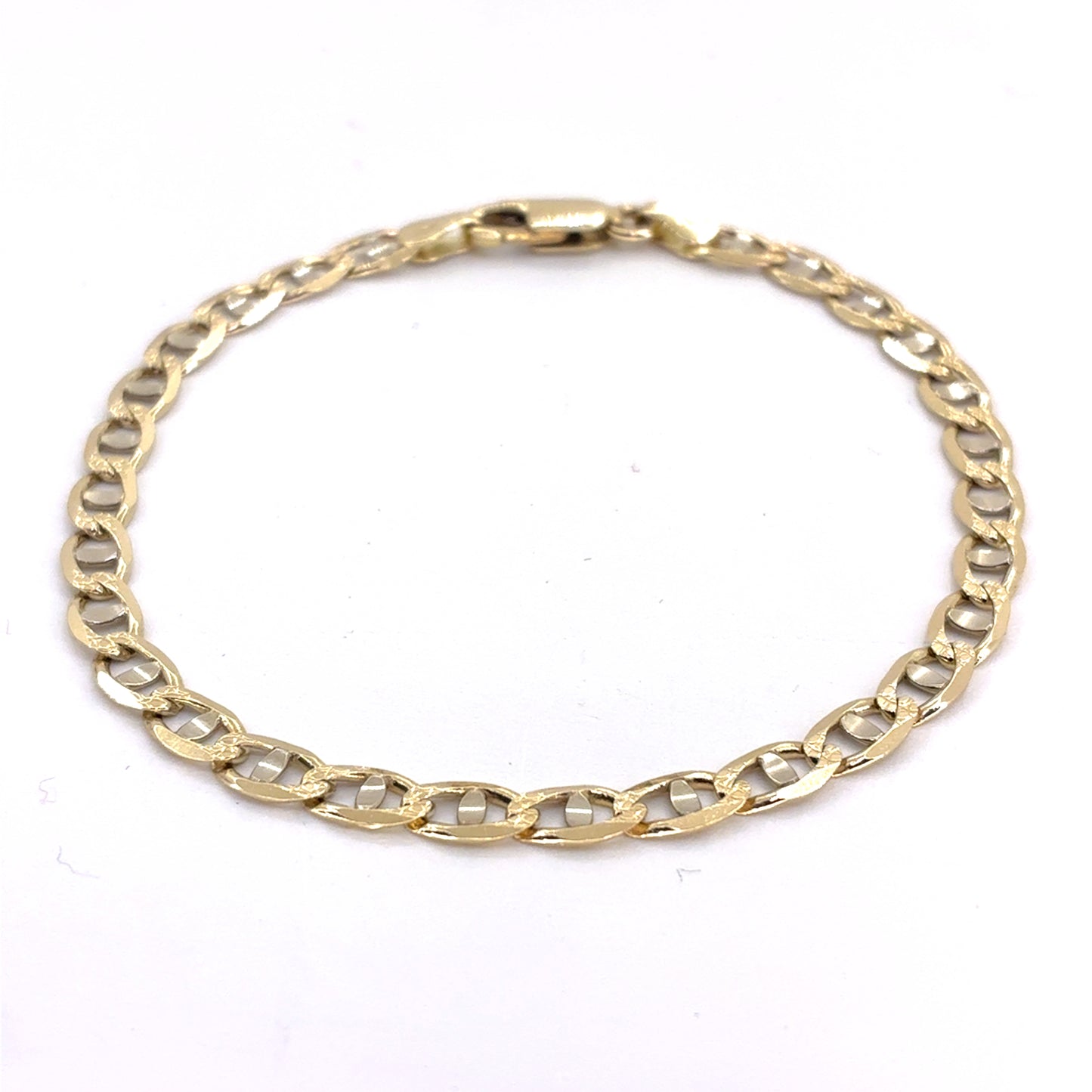 14K Two Tone Solid Diamond Cut Mariner Bracelet | 7.25 Inches, 4.2mm