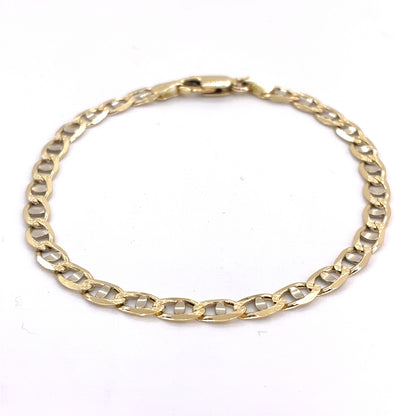 14K Two Tone Solid Diamond Cut Mariner Bracelet | 7.25 Inches, 4.2mm