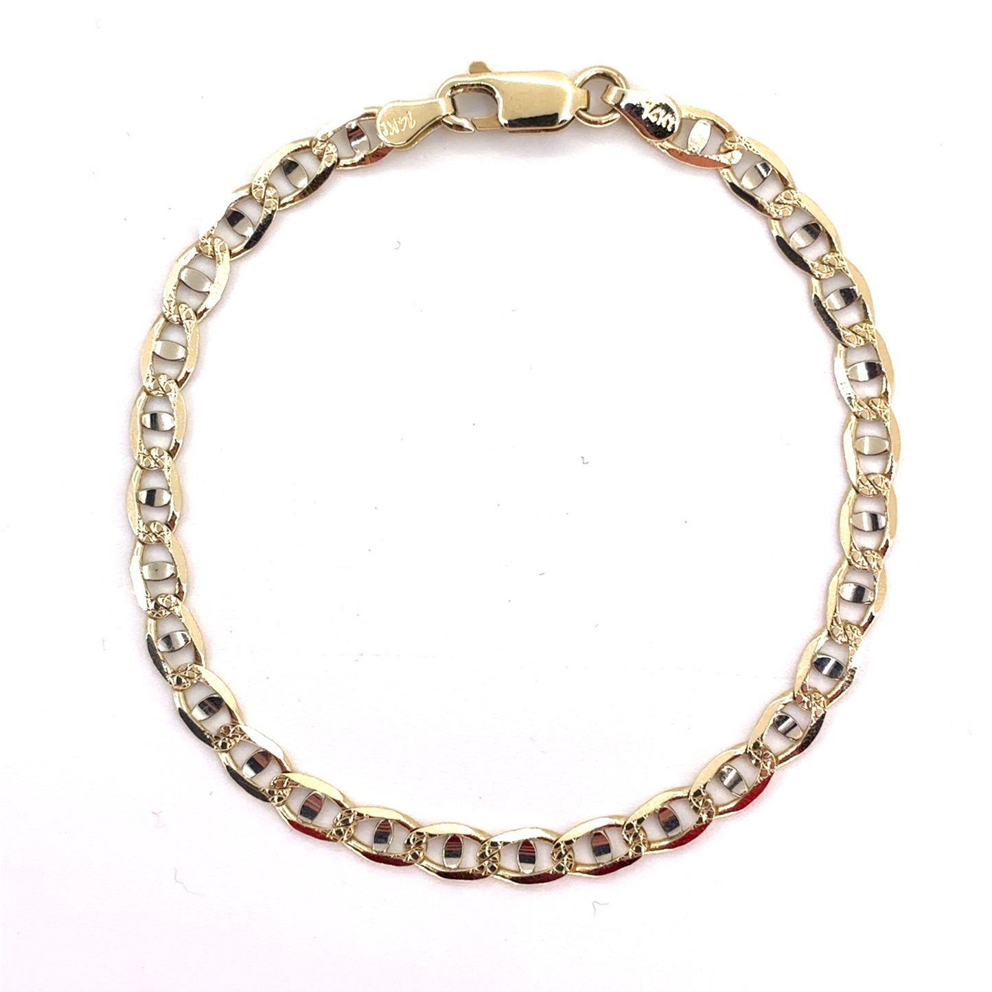 14K Two Tone Solid Diamond Cut Mariner Bracelet | 7.25 Inches, 4.2mm