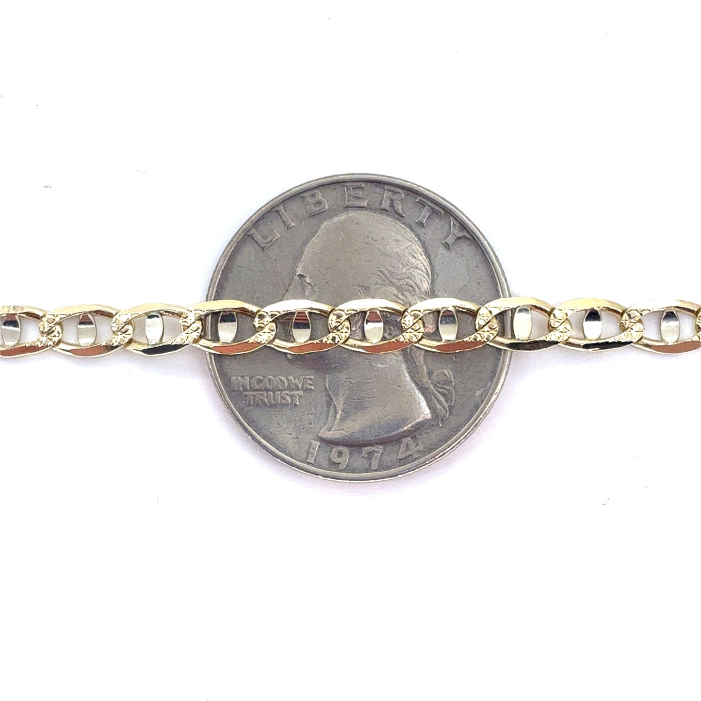 14K Two Tone Solid Diamond Cut Mariner Bracelet | 7.25 Inches, 4.2mm