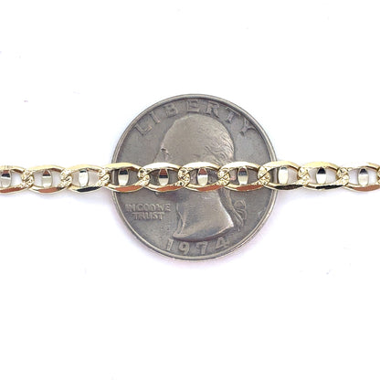 14K Two Tone Solid Diamond Cut Mariner Bracelet | 7.25 Inches, 4.2mm