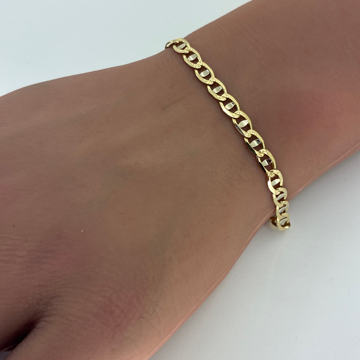 14K Two Tone Solid Diamond Cut Mariner Bracelet | 7.25 Inches, 4.2mm