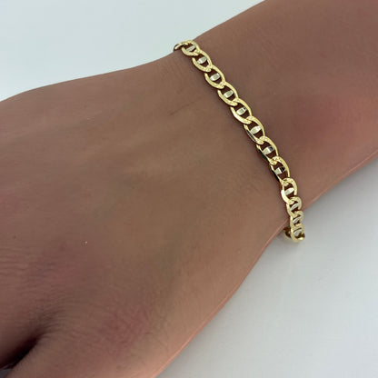 14K Two Tone Solid Diamond Cut Mariner Bracelet | 7.25 Inches, 4.2mm