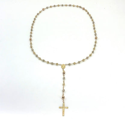 14K Tricolor Gold Rosary Necklace | 26 Inches, 5.1mm, 20.42 grams