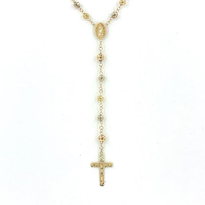 14K Tricolor Gold Rosary Necklace | 26 Inches, 5.1mm, 20.42 grams