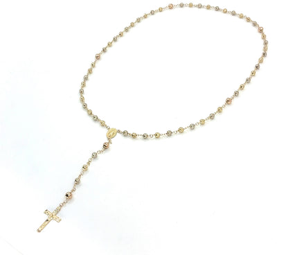 14K Tricolor Gold Rosary Necklace | 26 Inches, 5.1mm, 20.42 grams