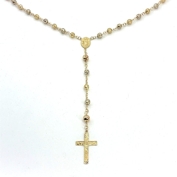 14K Tricolor Gold Rosary Necklace | 26 Inches, 5.1mm, 20.42 grams
