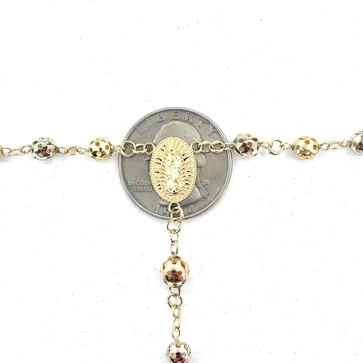 14K Tricolor Gold Rosary Necklace | 26 Inches, 5.1mm, 20.42 grams