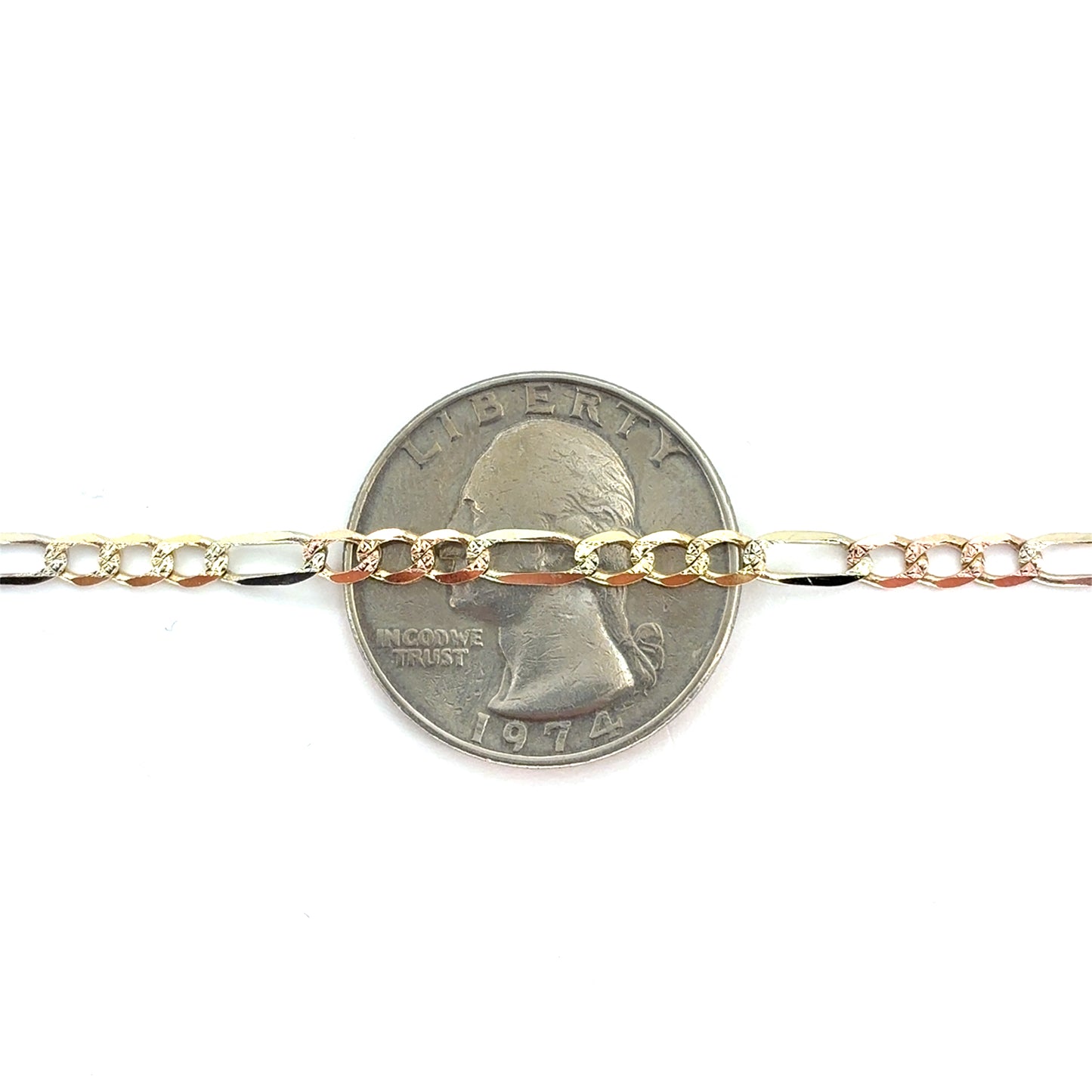 14K Tricolor Solid Gold Figaro Necklace | 22 Inches, 3.3mm 8.33 grams