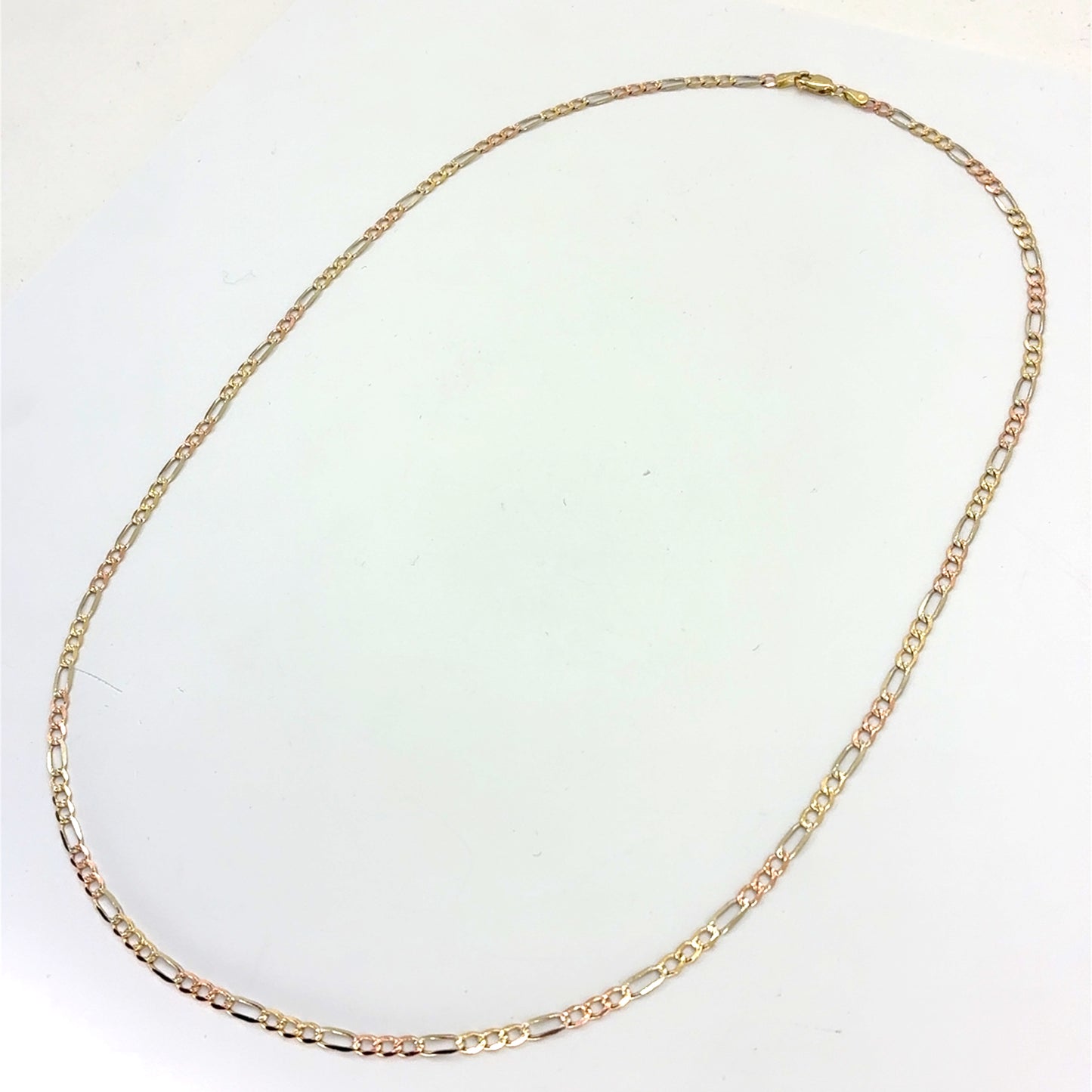 14K Tricolor Solid Gold Figaro Necklace | 22 Inches, 3.3mm 8.33 grams