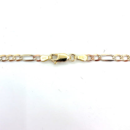 14K Tricolor Solid Gold Figaro Necklace | 22 Inches, 3.3mm 8.33 grams