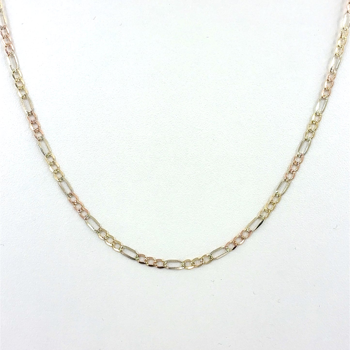 14K Tricolor Solid Gold Figaro Necklace | 22 Inches, 3.3mm 8.33 grams