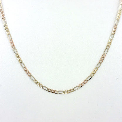 14K Tricolor Solid Gold Figaro Necklace | 22 Inches, 3.3mm 8.33 grams