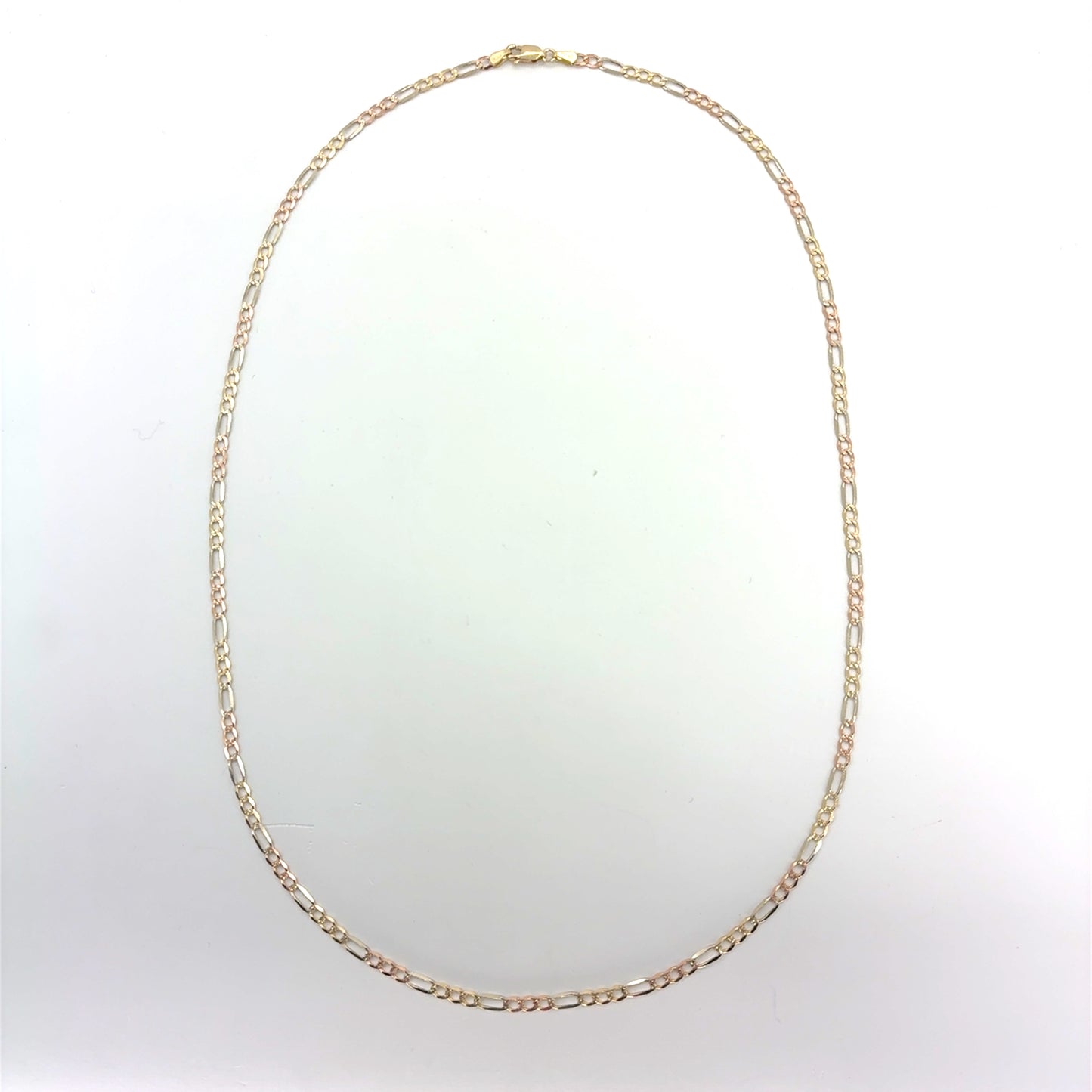 14K Tricolor Solid Gold Figaro Necklace | 22 Inches, 3.3mm 8.33 grams